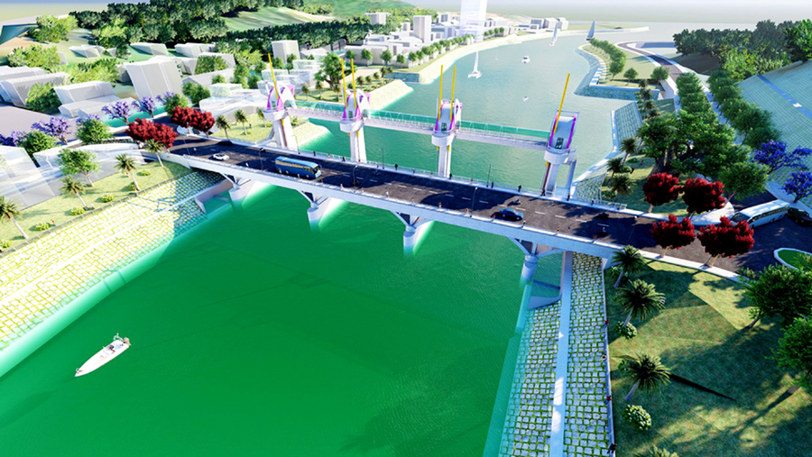 Phối cảnh công trình đập dâng nước tạo cảnh quan trung tâm thành phố Hà Giang.