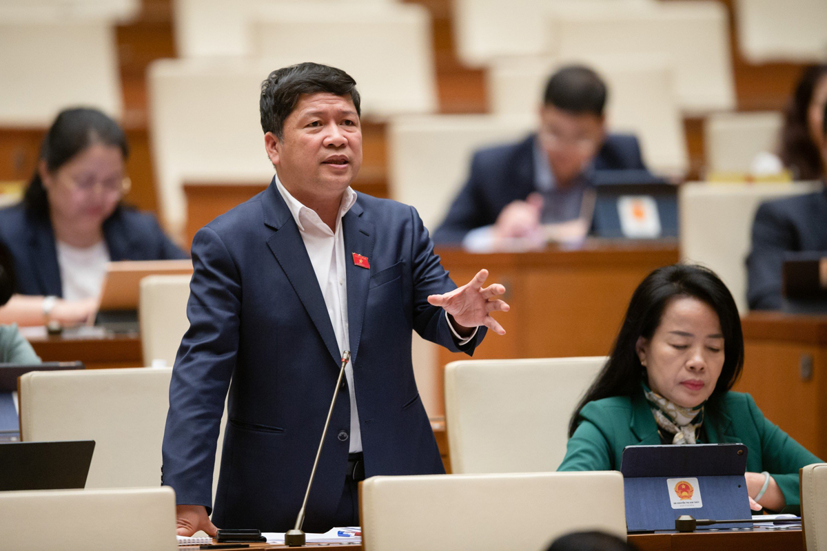 Đại biểu Tạ Văn Hạ, Đoàn ĐBQH tỉnh Quảng Nam tranh luận tại phiên họp
