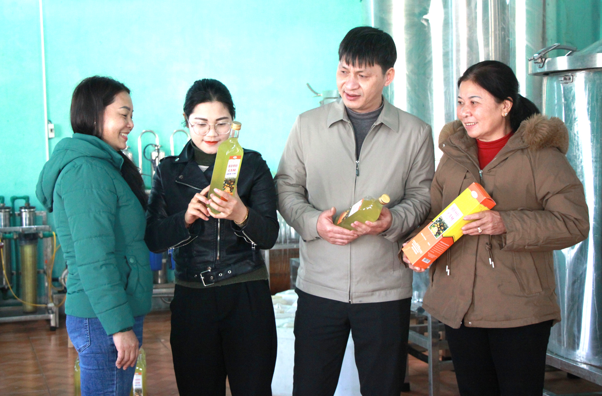 Sản phẩm cam Sành của huyện Quang Bình được Công ty TNHH Gia Long (Hà Giang) chế biến thành rượu cam. 			Ảnh: MỘC LAN
