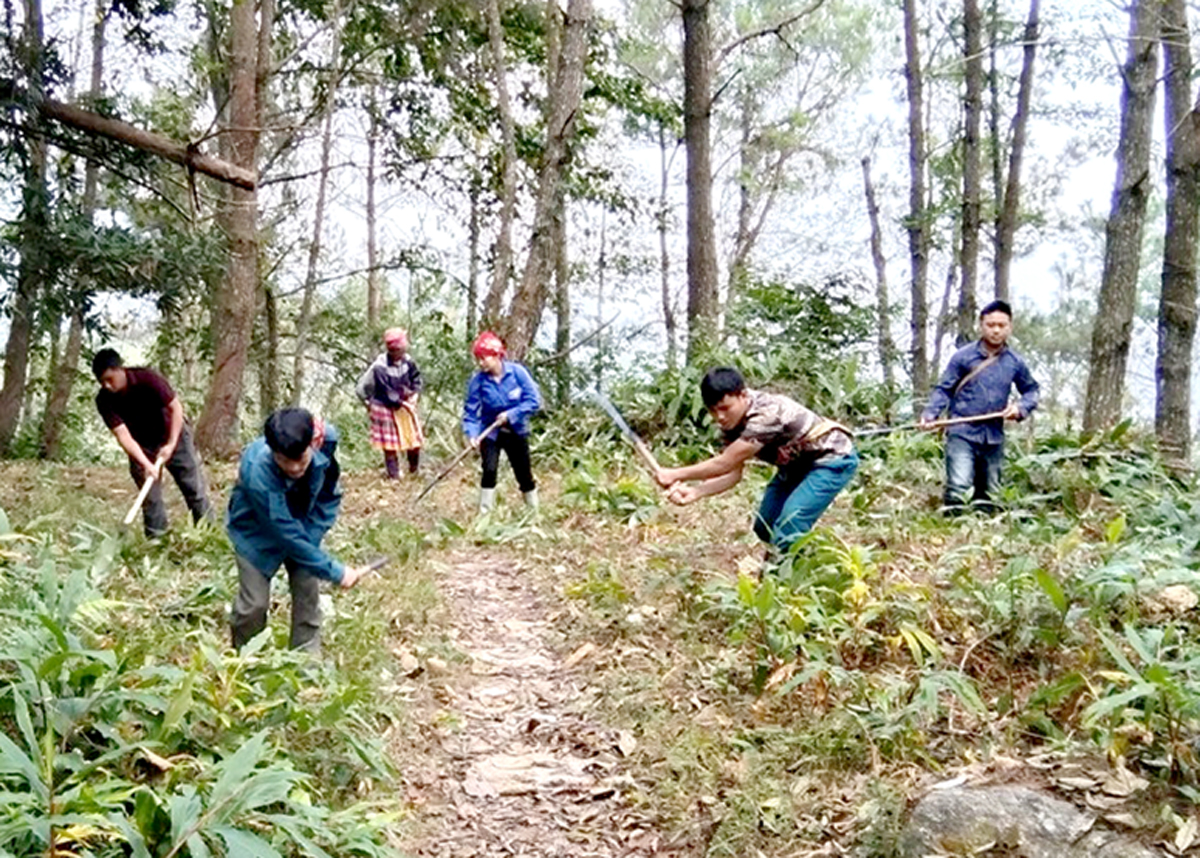 Người dân xã Lao Chải (Vị Xuyên) phát dọn thực bì trong mùa khô.