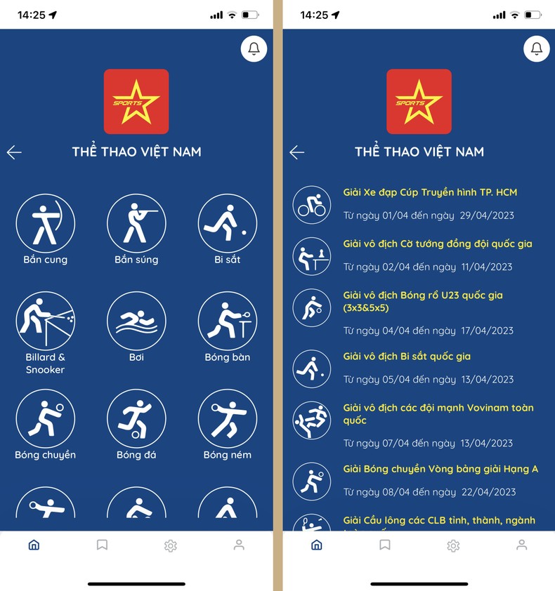 Trải nghiệm ứng dụng Thể thao Việt Nam trên nền tảng iOS.