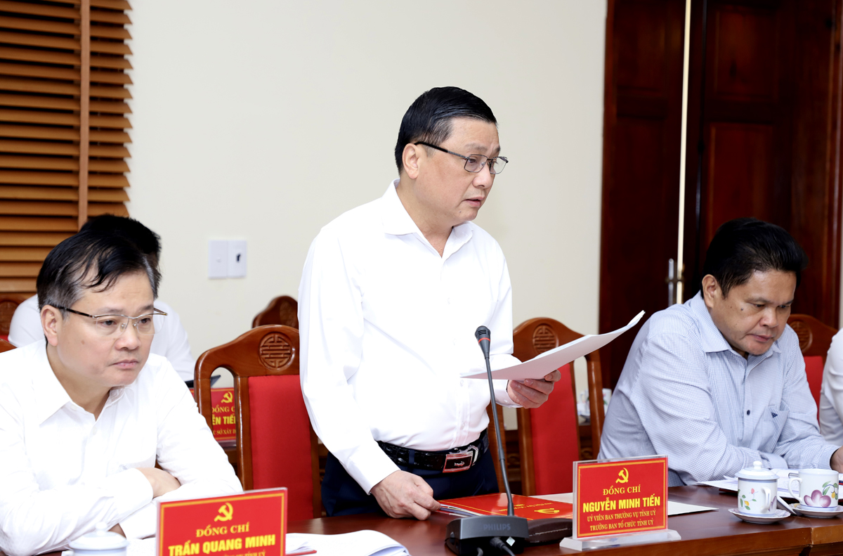 Trưởng ban Tổ chức Tỉnh ủy Nguyễn Minh Tiến phát biểu thảo luận