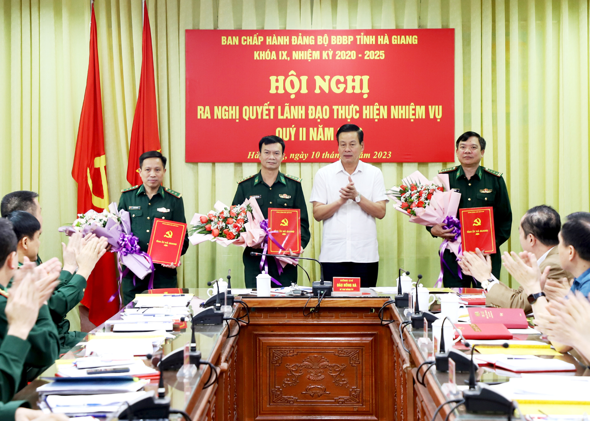 Chủ tịch UBND tỉnh Nguyễn Văn Sơn trao Quyết định của BTV Tỉnh ủy cho các đồng chí được chuẩn y chức danh.