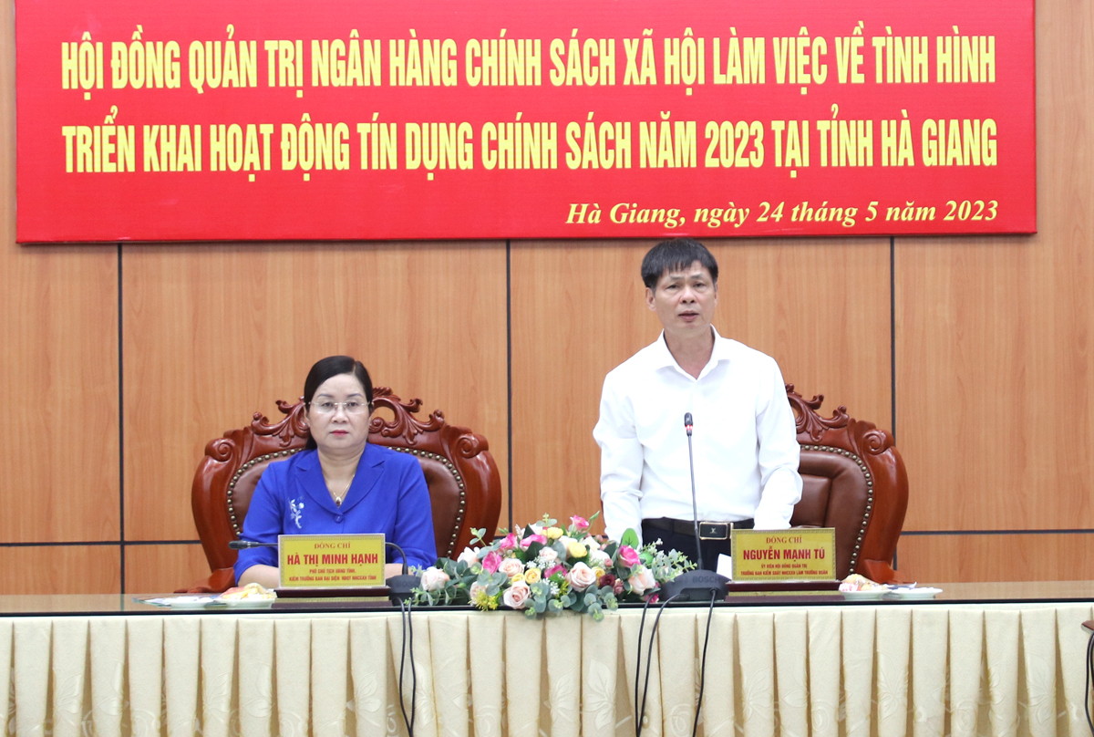 Trưởng ban Kiểm soát Ngân hàng CSXH Việt Nam Nguyễn Mạnh Tú phát biểu tại buổi làm việc.
