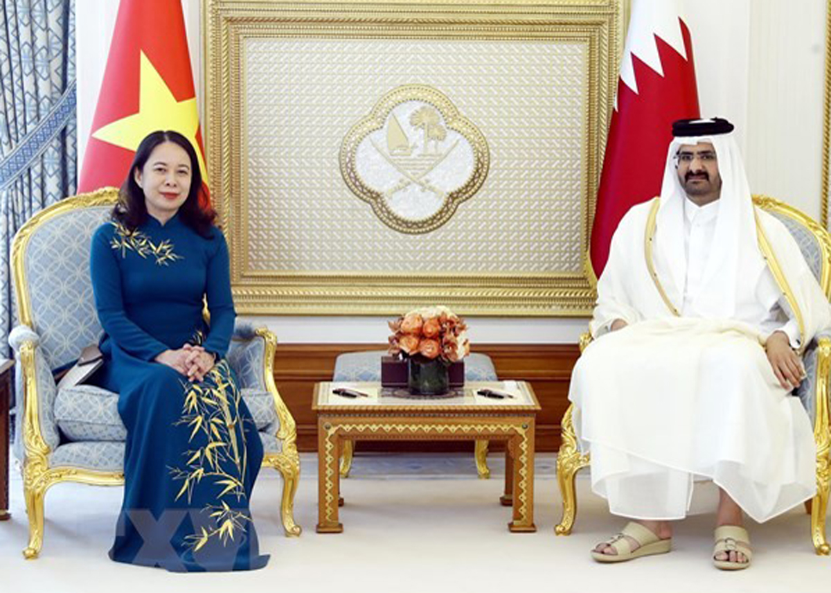 Phó Chủ tịch nước Võ Thị Ánh Xuân và Phó Quốc vương Qatar H.H. Sheikh Abdullah Bin Hamad Al Thani tại buổi hội đàm.