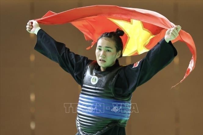 VĐV Nguyễn Hoàng Hồng Ân giành HCV nội dung đối kháng hạng cân 50-55kg nữ.
