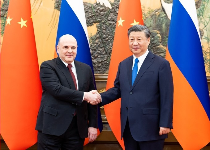Chủ tịch Trung Quốc Tập Cận Bình tiếp Thủ tướng Nga Mikhail Mishustin.