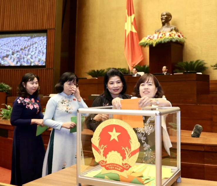 Các đại biểu bỏ phiếu bổ nhiệm đồng chí Đặng Quốc Khánh làm Bộ trưởng Bộ Tài nguyên và Môi trường