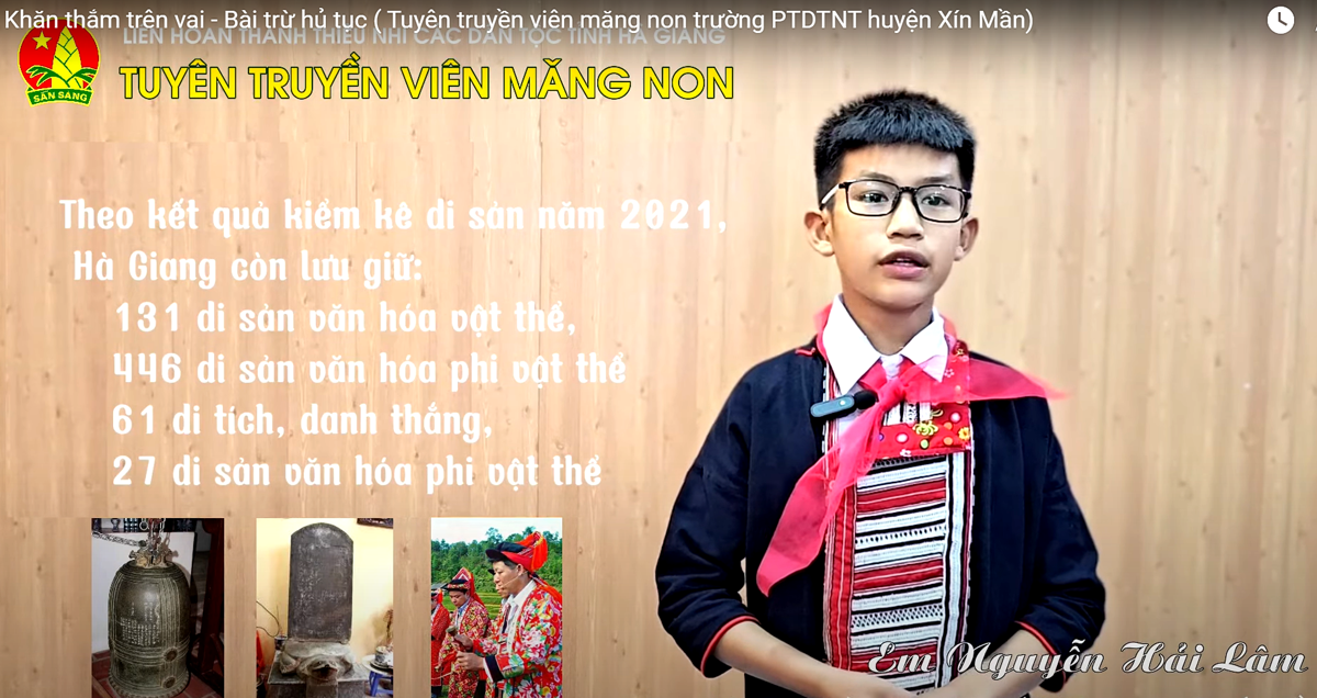 Em Nguyễn Hải Lâm, giải Nhì toàn tỉnh về tuyên truyền viên măng non và được Hội đồng Đội T.Ư trao tặng Giải thưởng Kim Đồng.