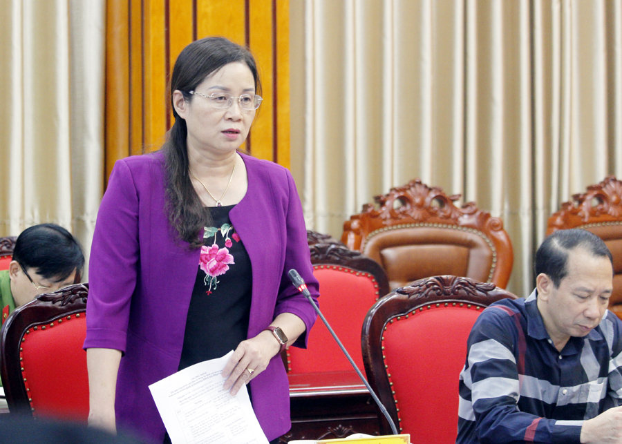 Phó Chủ tịch UBND tỉnh Hà Thị Minh Hạnh phát biểu thảo luận tại hội nghị.