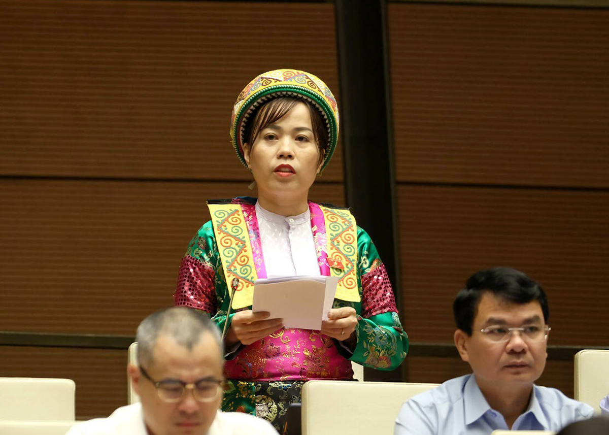 Phó Trưởng đoàn ĐBQH tỉnh Hà Giang Lý Thị Lan thảo luận về tình hình KT-XH trong phiên họp sáng 28.10.
