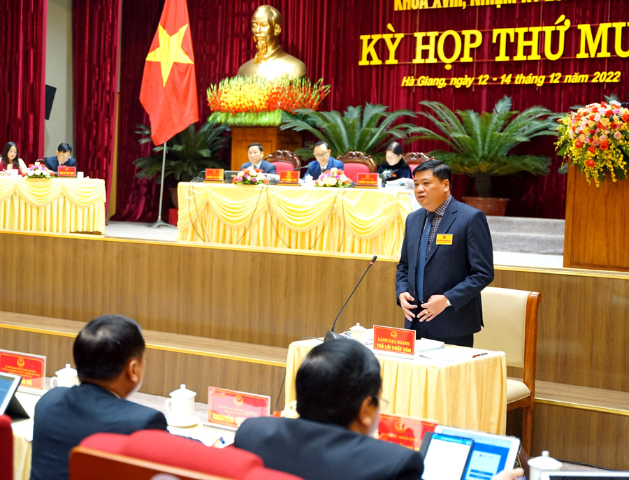 Giám đốc Sở KH&ĐT Lương Văn Đoàn trả lời chất vấn của đại biểu về vấn đề chất lượng hoạt động thẩm định các chương trình, dự án của tỉnh trong thời gian qua.
