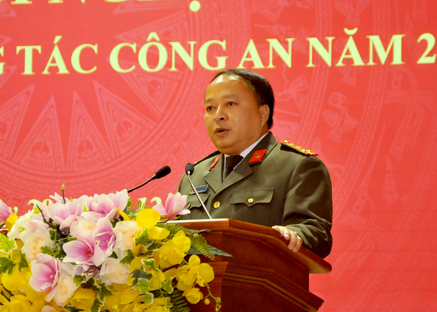 Đại tá Phan Huy Ngọc, Giám đốc Công an tỉnh triển khai các nhiệm vụ công tác năm 2023.

