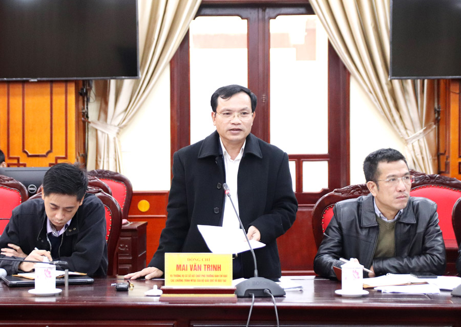 Vụ Trưởng Vụ cơ sở vật chất Mai Văn Trinh kết luận buổi làm việc.
