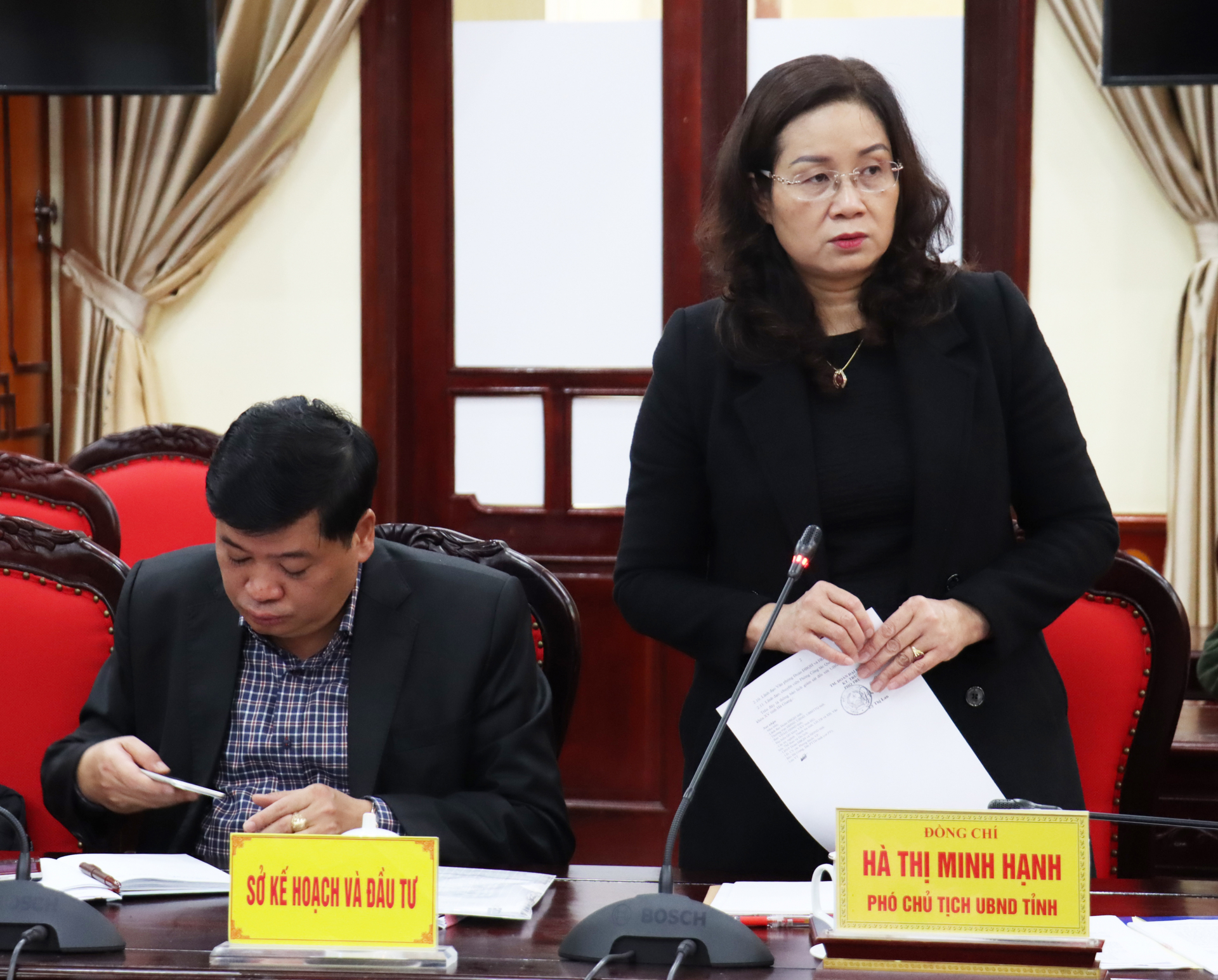 Phó Chủ tịch UBND tỉnh Hà Thị Minh Hạnh phát biểu tại buổi làm việc.