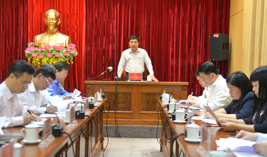 Phó Bí thư Tỉnh ủy Nguyễn Mạnh Dũng phát biểu kết luận cuộc họp.
