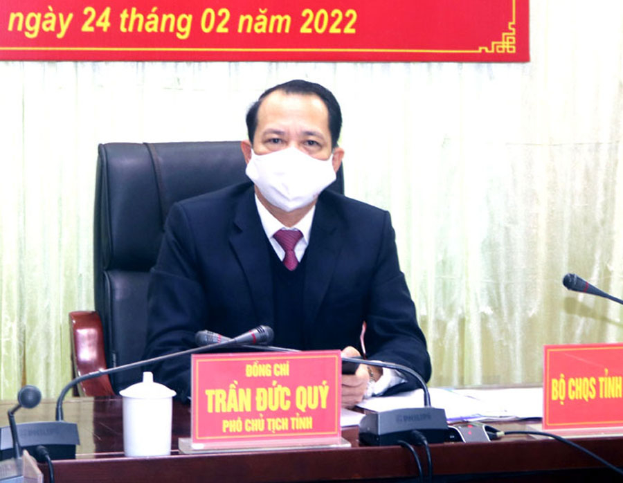 Phó Chủ tịch UBND tỉnh Trần Đức Quý chủ trì hội nghị tại điểm cầu của tỉnh.
