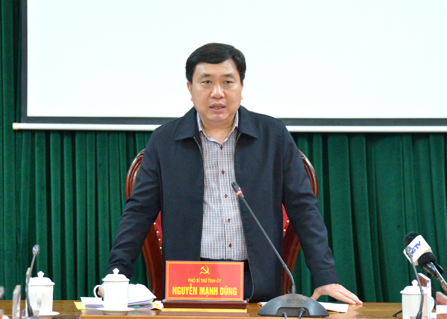 Phó Bí thư Tỉnh ủy Nguyễn Mạnh Dũng phát biểu kết luận buổi làm việc.

