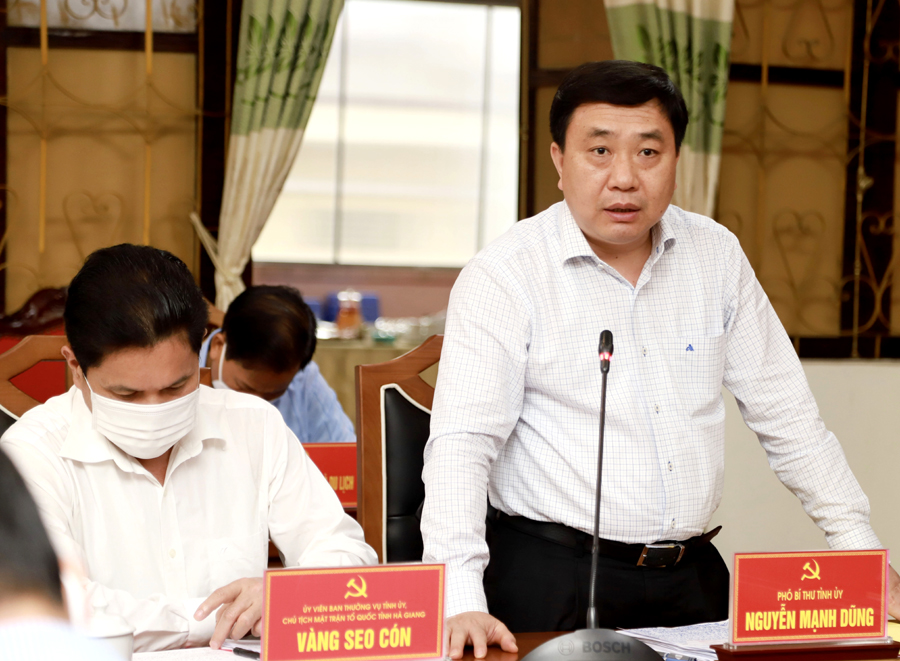 Phó Bí thư Tỉnh ủy Nguyễn Mạnh Dũng phát biểu ý kiến tại buổi làm việc
