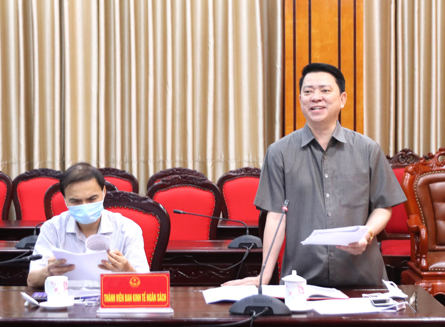 Trưởng ban Dân vận Tỉnh ủy Trần Mạnh Lợi đóng góp ý kiến vào dự thảo Nghị quyết phê duyệt chủ trương đầu tư các dự án khởi công mới, sử dụng vốn đầu tư công thuộc cấp tỉnh quản lý.
