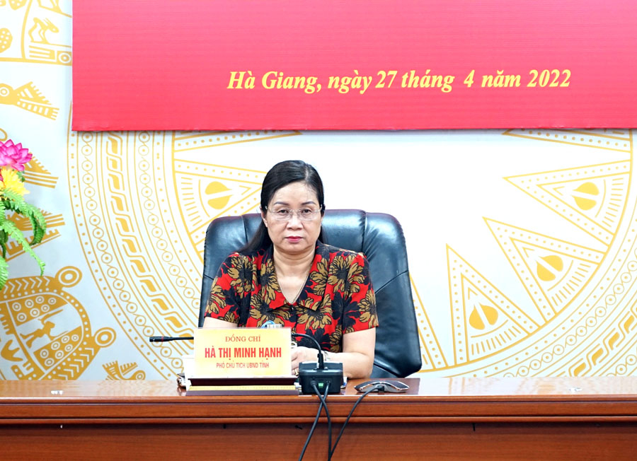 Phó Chủ tịch UBND tỉnh Hà Thị Minh Hạnh chủ trì phiên họp tại điểm cầu tỉnh Hà Giang.
