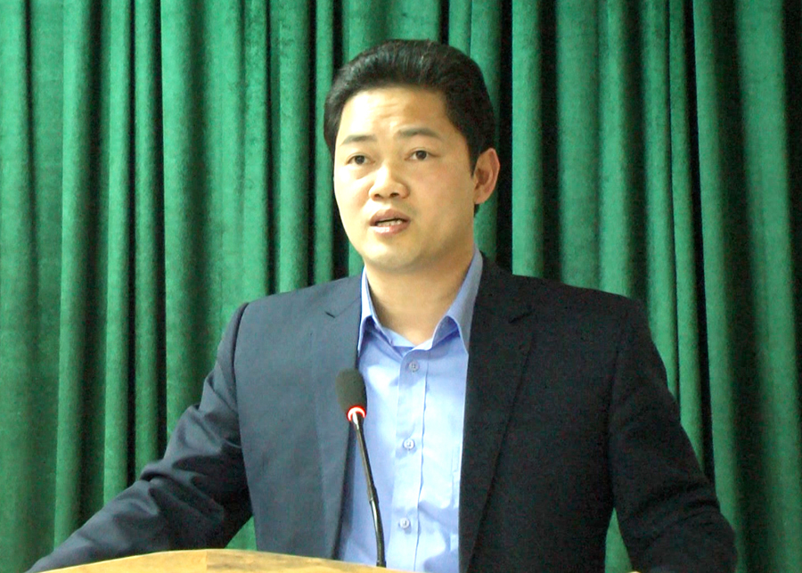 Trưởng Ban Tuyên giáo Tỉnh ủy Vũ Mạnh Hà phát biểu tại hội nghị.
