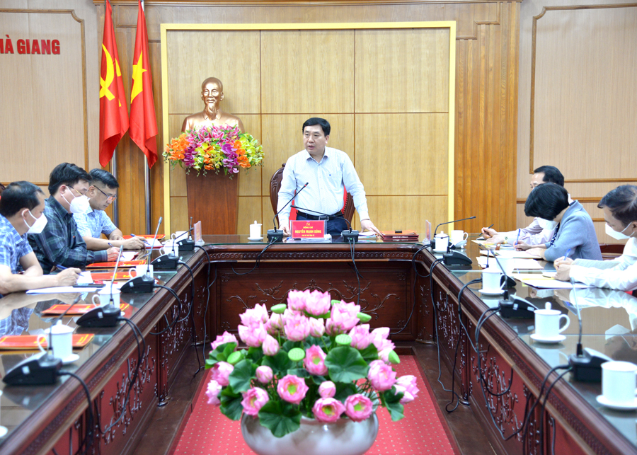Phó Bí thư Tỉnh ủy Nguyễn Mạnh Dũng phát biểu kết luận buổi làm việc.

