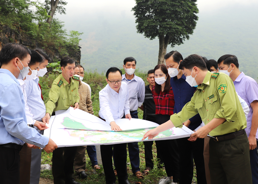 Đoàn giám sát số 1 của HĐND tỉnh khảo sát 3 loại đất rừng tại xã Thượng Tân.

