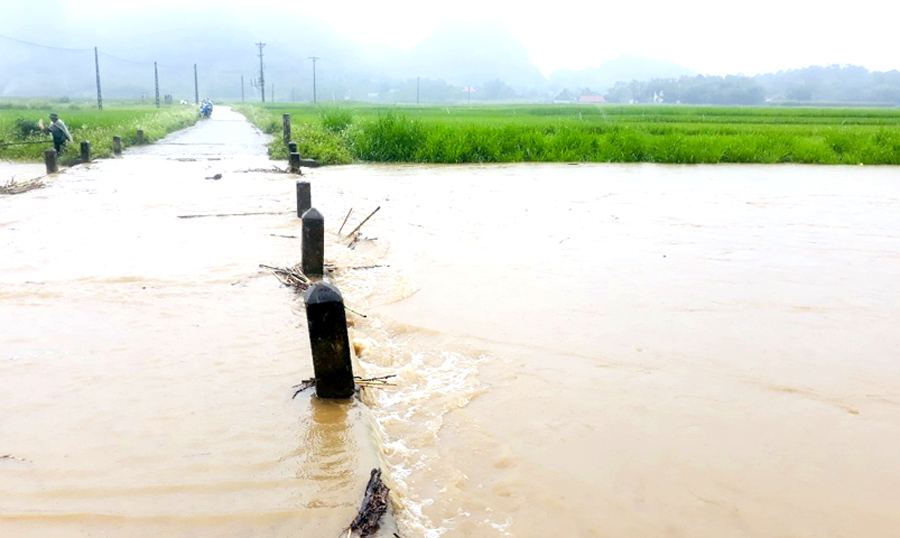 Mưa lớn gây ngập úng tại xã Linh Hồ.
