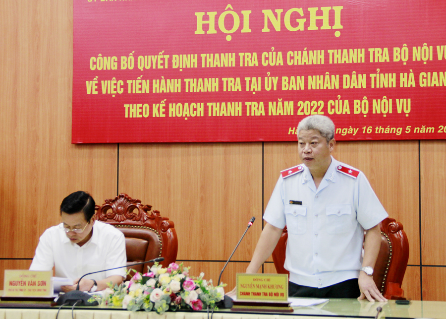 Chánh Thanh tra Bộ Nội vụ Nguyễn Mạnh Khương phát biểu tại hội nghị.

