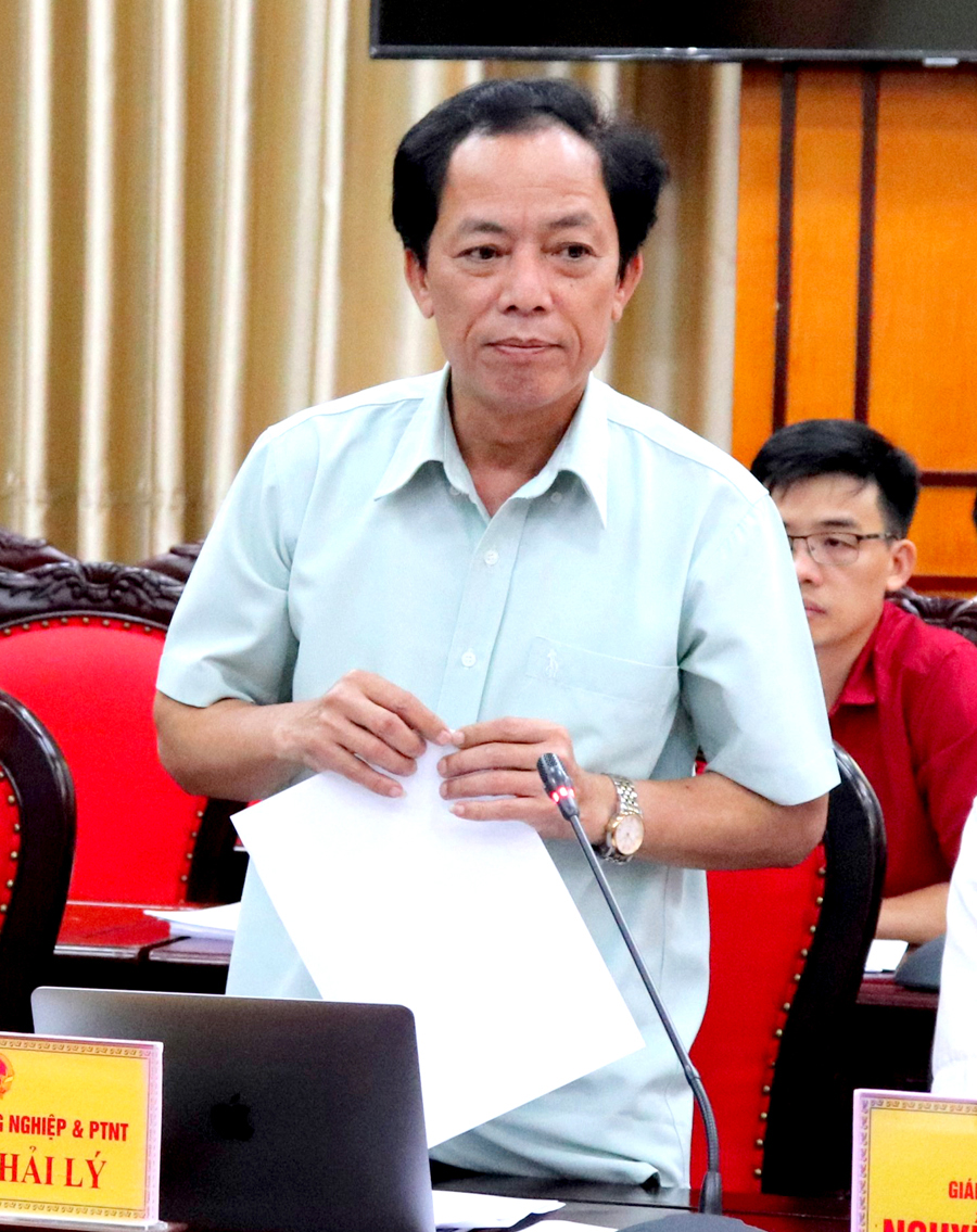 Giám đốc Sở Nông nghiệp và PTNT Hoàng Hải Lý báo cáo kết quả sản xuất nông nghiệp trên địa bàn tỉnh.