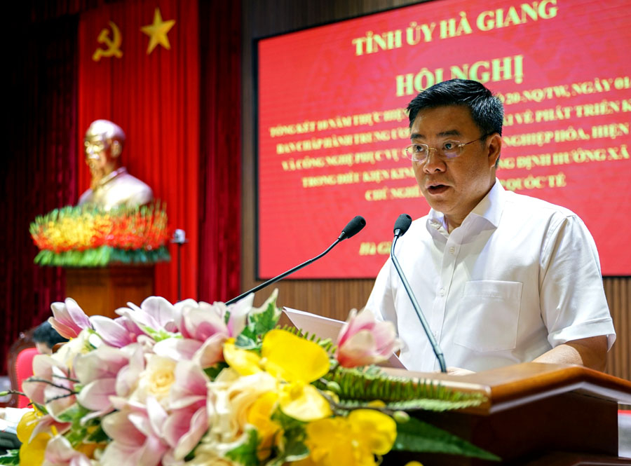 Phó Chủ tịch Thường trực UBND tỉnh Hoàng Gia Long phát biểu tại hội nghị.
