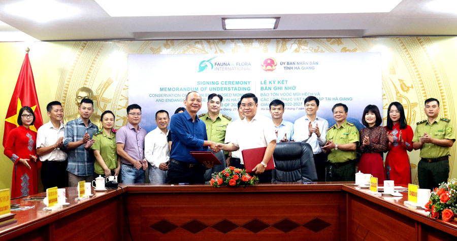 UBND tỉnh và Tổ chức FFI ký kết Bản ghi nhớ bảo tồn Vọoc mũi hếch và các loài thực vật nguy cấp tại Hà Giang.
