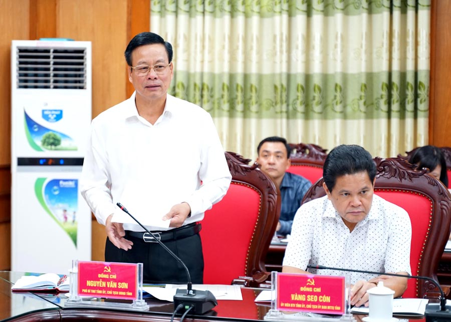 Phó Bí thư Tỉnh ủy, Chủ tịch UBND tỉnh Nguyễn Văn Sơn phát biểu tại buổi làm việc.
