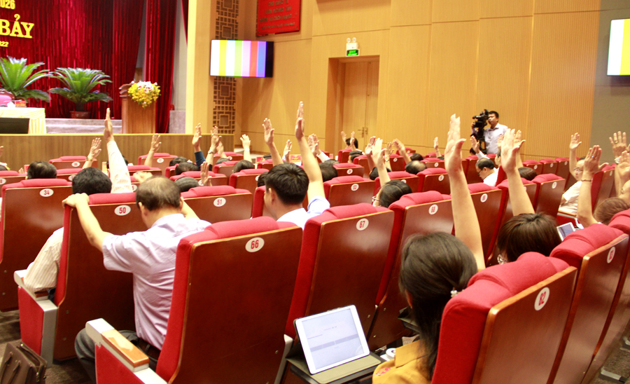 Các đại biểu biểu quyết thông qua chương trình kỳ họp.
