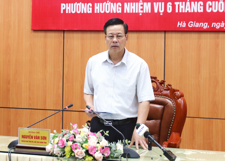 Chủ tịch UBND tỉnh Nguyễn Văn Sơn phát biểu kết luận hội nghị.
