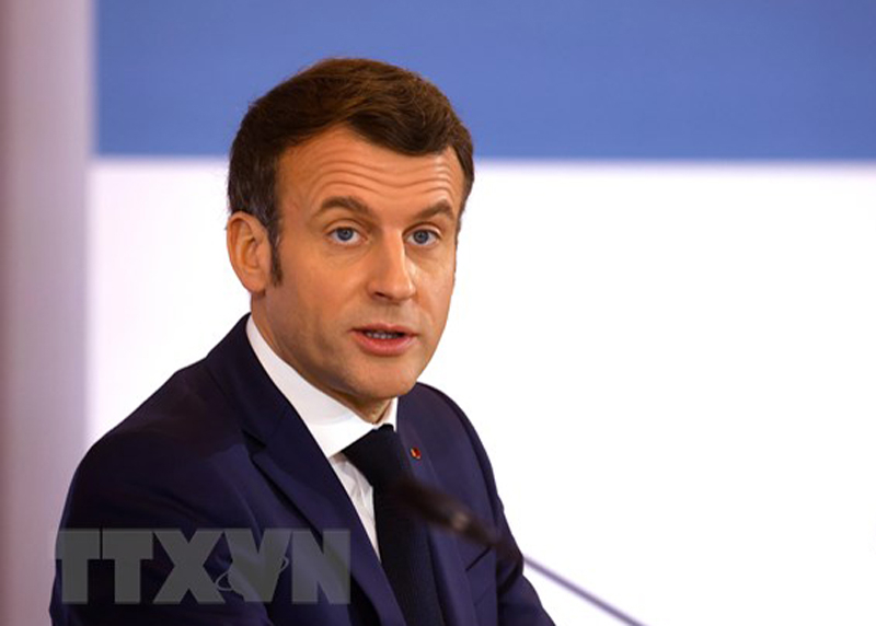 Tổng thống Pháp Emmanuel Macron phát biểu tại cuộc họp ở Paris, Pháp. 