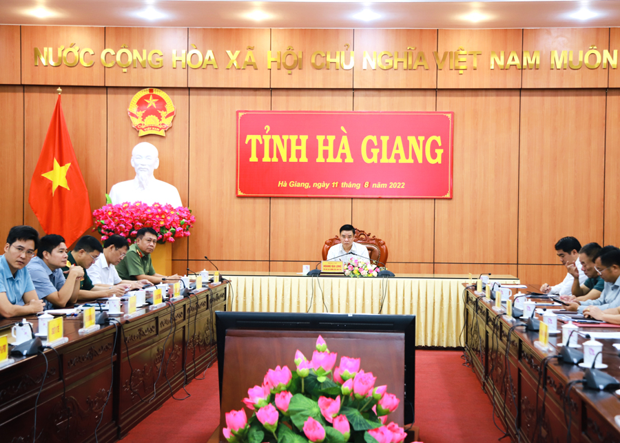 Phó Chủ tịch Thường trực UBND tỉnh Hoàng Gia Long và các đại biểu dự tại điểm cầu tỉnh
