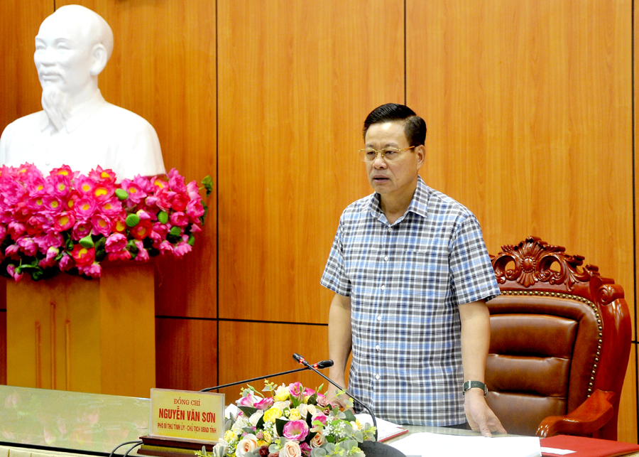 Chủ tịch UBND tỉnh Nguyễn Văn Sơn phát biểu tại buổi làm việc.

