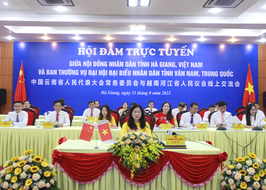Phó Chủ tịch Thường trực HĐND tỉnh Hà Giang Chúng Thị Chiên phát biểu tại buổi Hội đàm.
