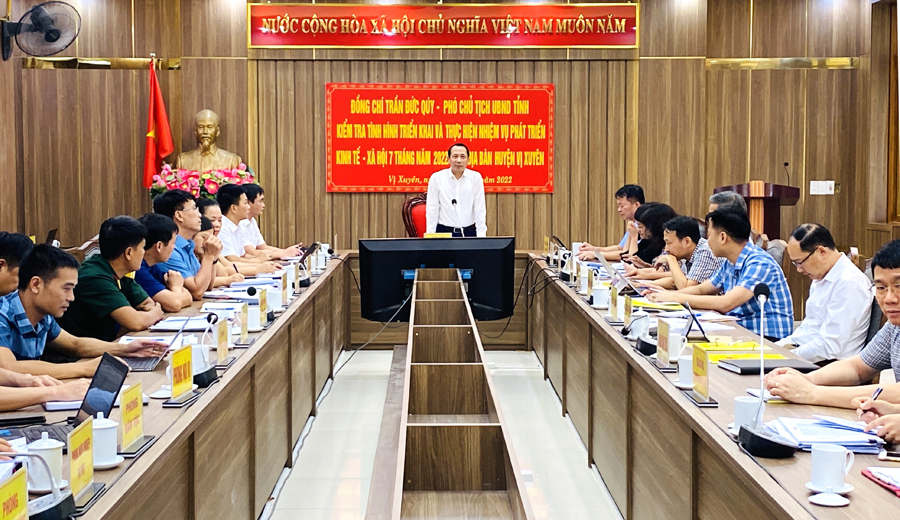 Phó chủ tịch UBND tỉnh Trần Đức Quý phát biểu tại buổi làm việc.
