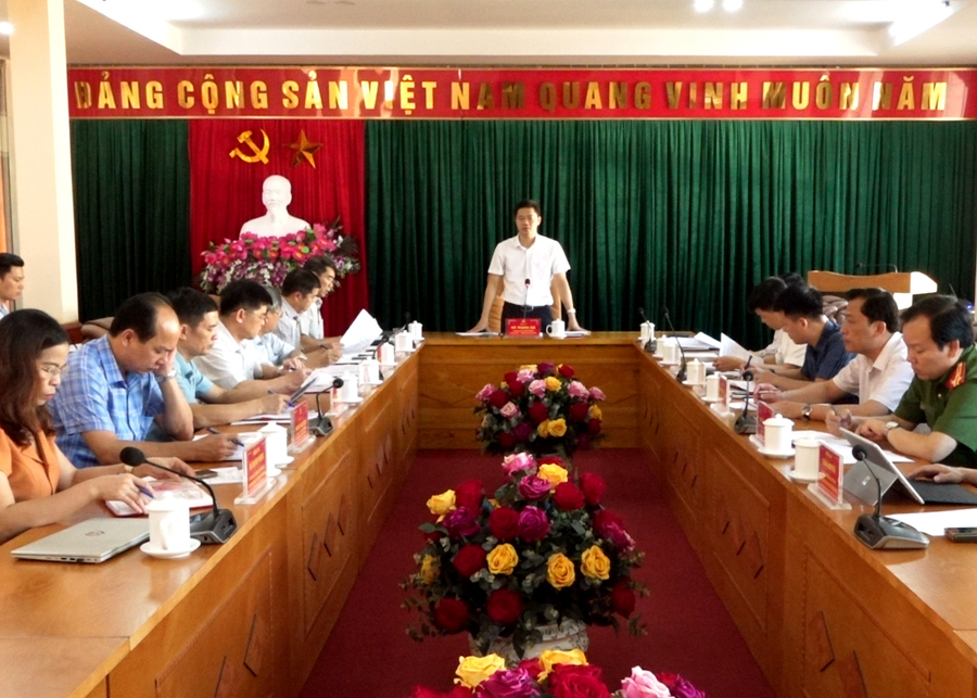 Trưởng Ban Tuyên giáo Tỉnh ủy Vũ Mạnh Hà phát biểu tại buổi làm việc.
