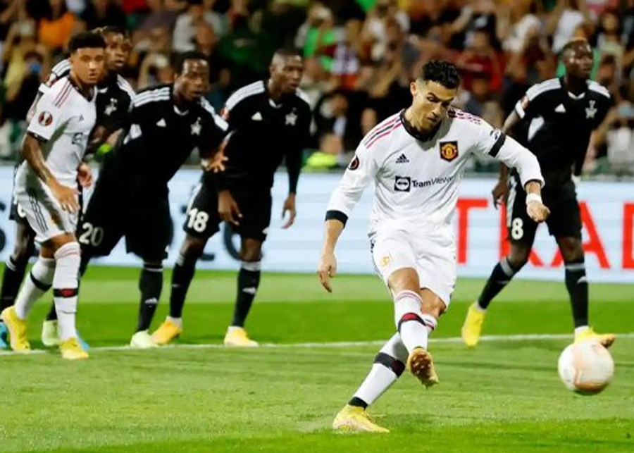 Cú sút phạt đền đem về bàn đầu tiên cho Ronaldo mùa 2022-2023, ở trận gặp Sheriff Tiraspol tại Moldova tối 15/9.