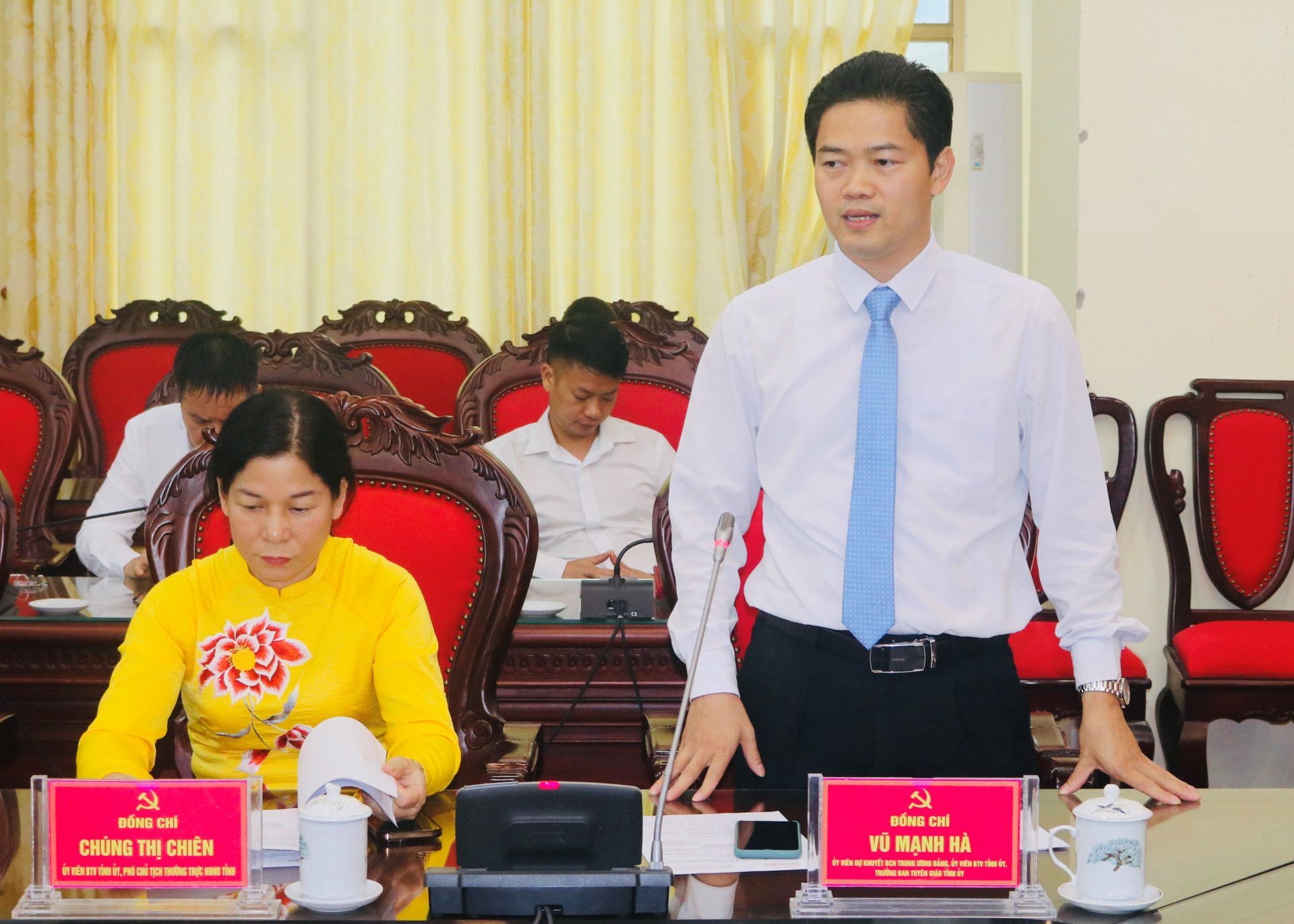 Đồng chí Vũ Mạnh Hà, Trưởng ban Tuyên giáo Tỉnh ủy phát biểu tại lễ ký kết