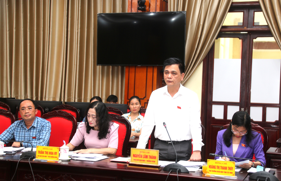 Đồng chí Nguyễn Lâm Thành, trưởng đoàn giám sát của Hội đồng Dân tộc, Quốc hội khóa XV phát biểu tại buổi làm việc.
