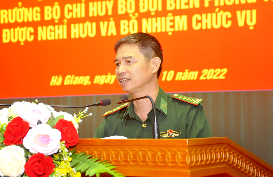 Đại tá Lưu Đức Hùng, nguyên Chính ủy Bộ Chỉ huy BĐBP tỉnh phát biểu tại buổi lễ.