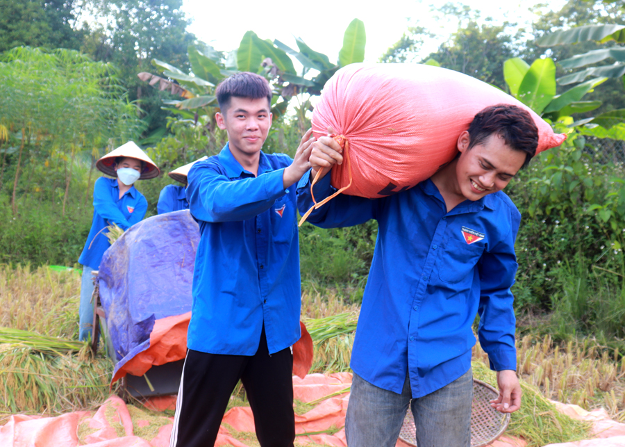 Dù thấm đẫm mồ hôi, nhưng trên gương mặt các đoàn viên thanh niên ai cũng rạng ngời niềm vui