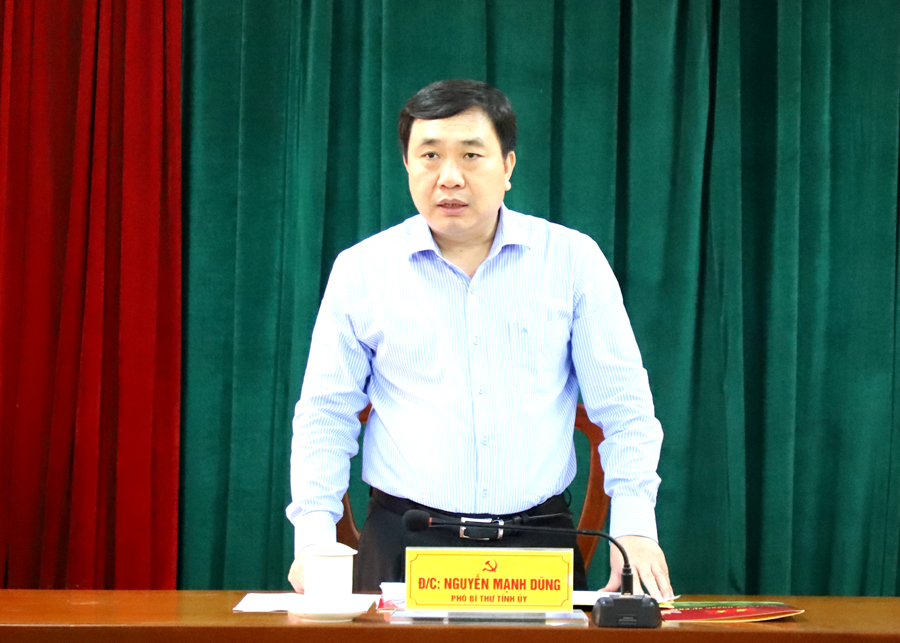Đồng chí Nguyễn Mạnh Dũng, Phó Bí thư Tỉnh ủy phát biểu tại buổi làm việc.


