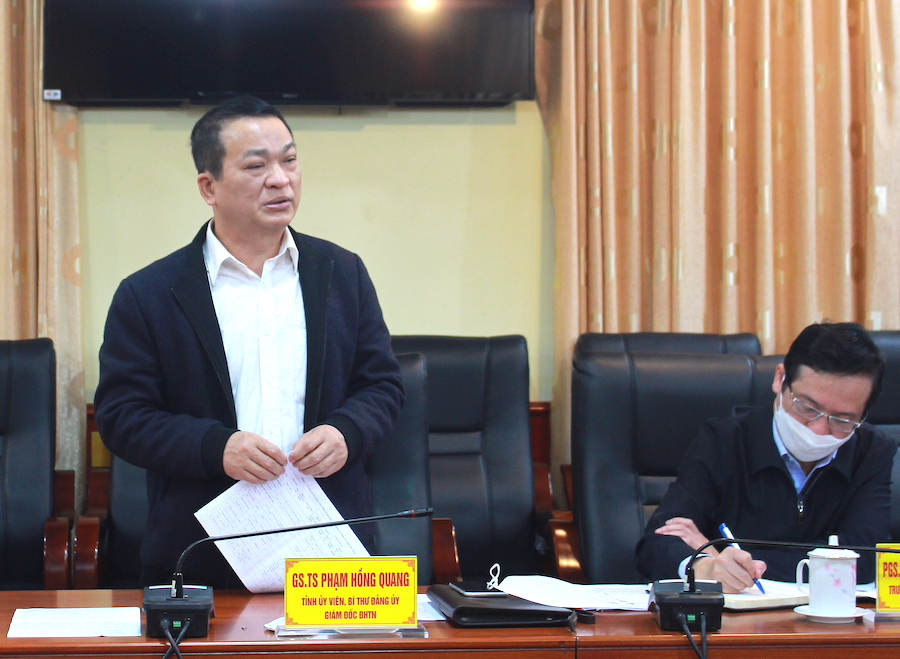 GS.TS Phạm Hồng Quang, Giám đốc Đại học Thái Nguyên phát biểu tại buổi làm việc