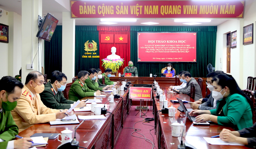 Các đại biểu dự hội nghị tại điểm cầu Công an tỉnh Hà Giang.